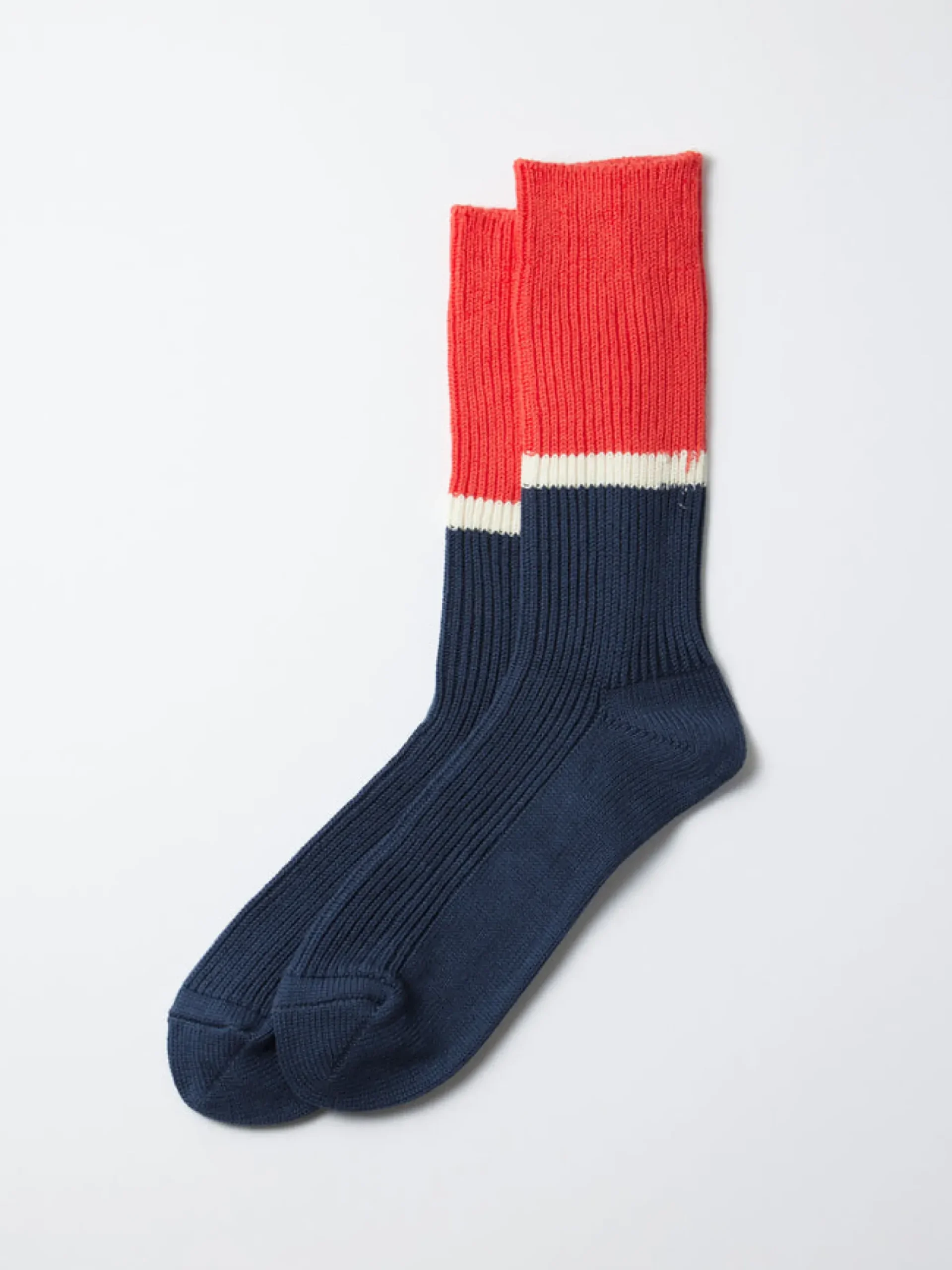 Clearance Alex Mill Bicolor Ribbed Crew Socks Light Red/Ink Blue