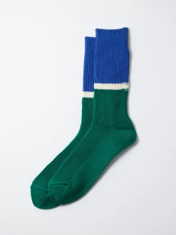 Clearance Alex Mill Bicolor Ribbed Crew Socks Blue/Green