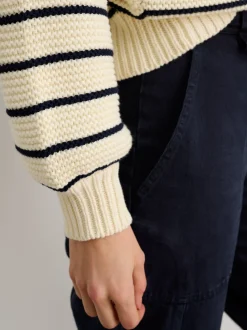 Best Alex Mill Button-Back Crewneck Sweater In Stripe Ivory/Dark Navy
