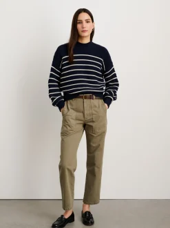 Fashion Alex Mill Button-Back Crewneck Sweater In Stripe Dark Navy/Ivory