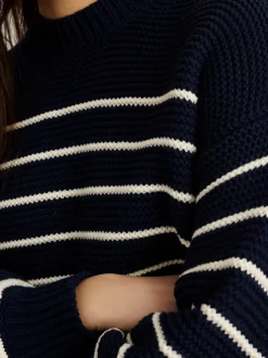 Fashion Alex Mill Button-Back Crewneck Sweater In Stripe Dark Navy/Ivory