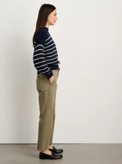 Fashion Alex Mill Button-Back Crewneck Sweater In Stripe Dark Navy/Ivory