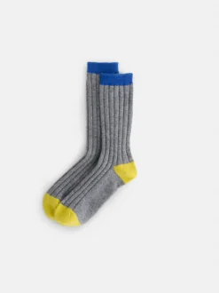 New Alex Mill Cashmere Socks Heather Grey/Yellow/Blue