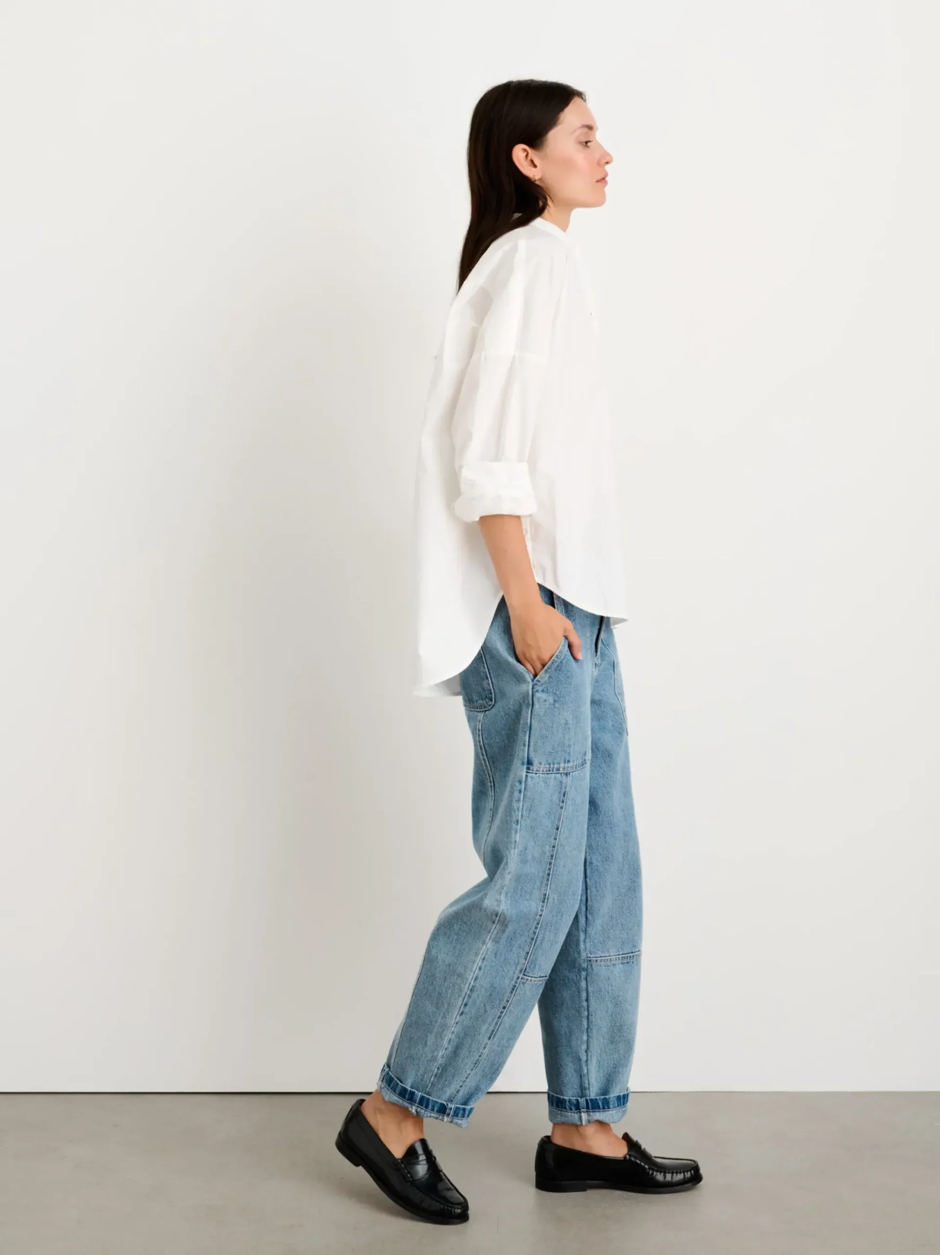 Clearance Alex Mill Collarless Standard Shirt In Solid
