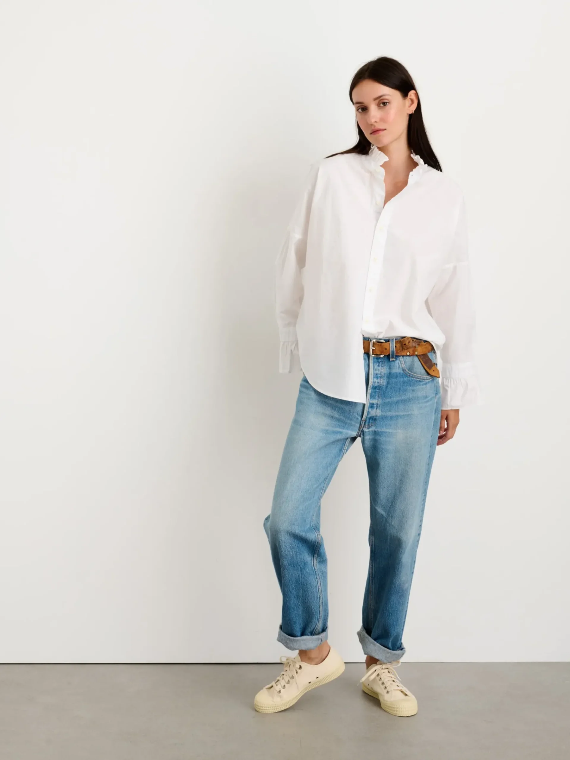 Outlet Alex Mill Easy Ruffle Shirt In Paper Poplin White