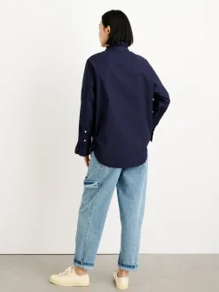 New Alex Mill Easy Ruffle Shirt In Paper Poplin Dark Navy