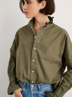 Online Alex Mill Easy Ruffle Shirt In Paper Poplin Dusty Olive