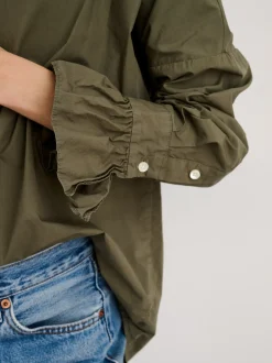 Online Alex Mill Easy Ruffle Shirt In Paper Poplin Dusty Olive
