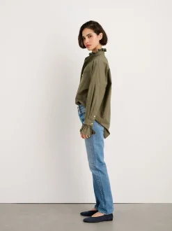 Online Alex Mill Easy Ruffle Shirt In Paper Poplin Dusty Olive