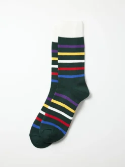 Discount Alex Mill Five Stripe Crew Socks Dark Green