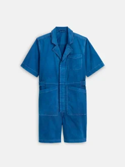 Sale Alex Mill Indigo Dyed Standard Short Jumpsuit In Cotton Twill