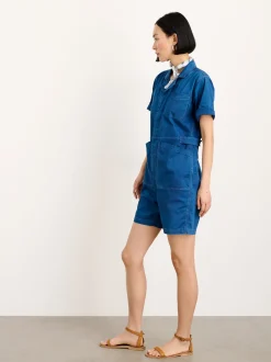 Sale Alex Mill Indigo Dyed Standard Short Jumpsuit In Cotton Twill
