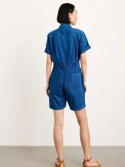 Sale Alex Mill Indigo Dyed Standard Short Jumpsuit In Cotton Twill