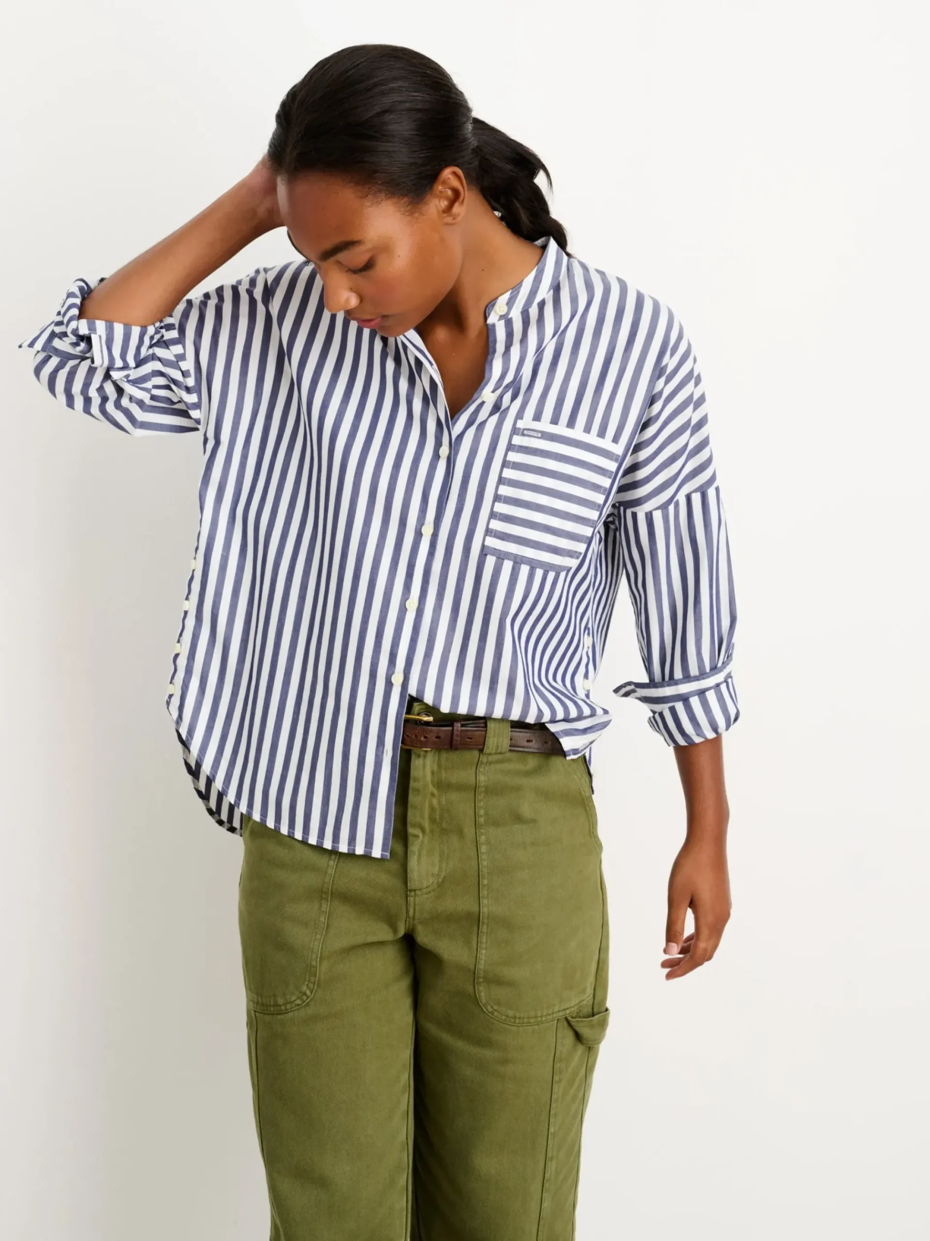 Outlet Alex Mill Jo Striped Shirt In Cotton Navy/White