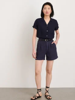 Clearance Alex Mill Maddie Camp Shirt In Linen Dark Navy