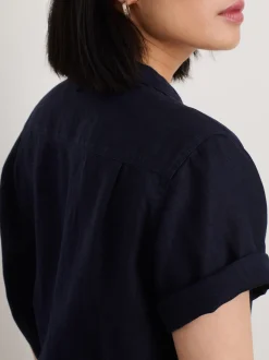 Clearance Alex Mill Maddie Camp Shirt In Linen Dark Navy