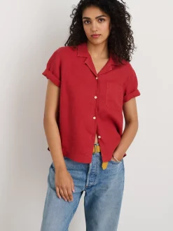 Outlet Alex Mill Maddie Camp Shirt In Linen Brick Red