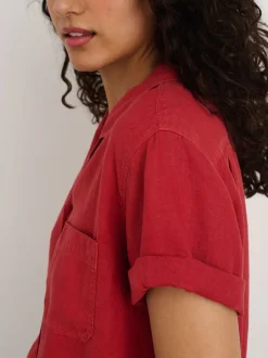 Outlet Alex Mill Maddie Camp Shirt In Linen Brick Red