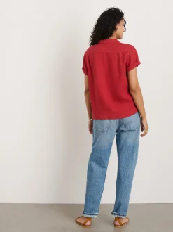 Outlet Alex Mill Maddie Camp Shirt In Linen Brick Red