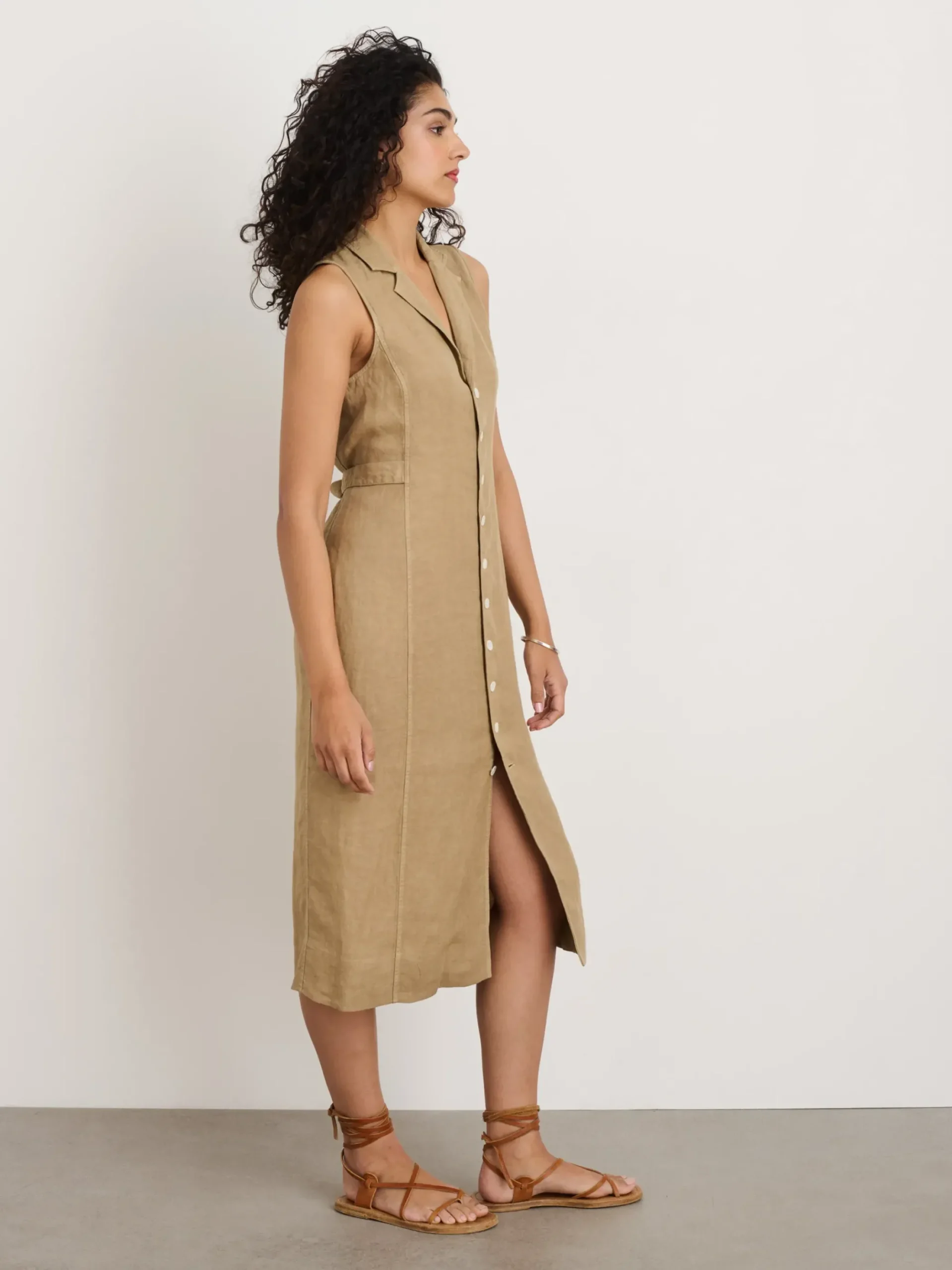 Online Alex Mill Mathilde Vest Dress In Linen Vintage Khaki