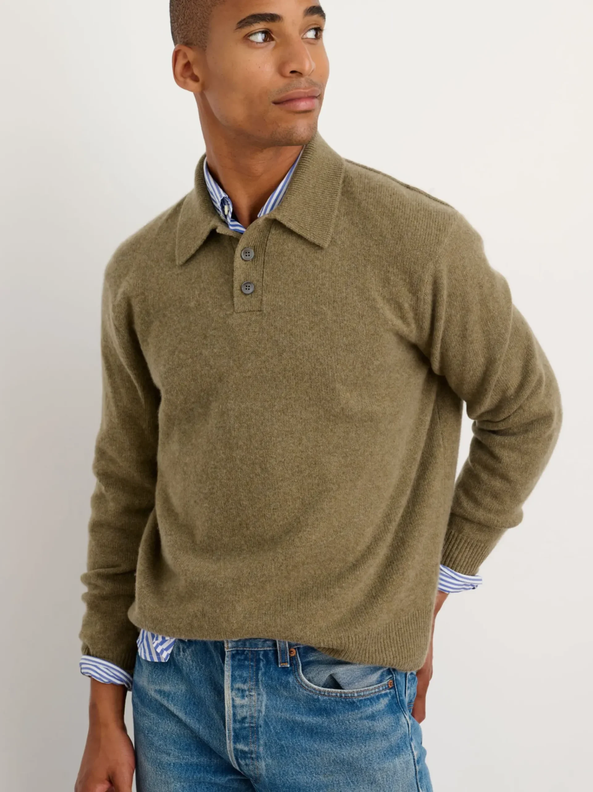 Fashion Alex Mill Polo Sweater In Washed Cashmere Heather Olive