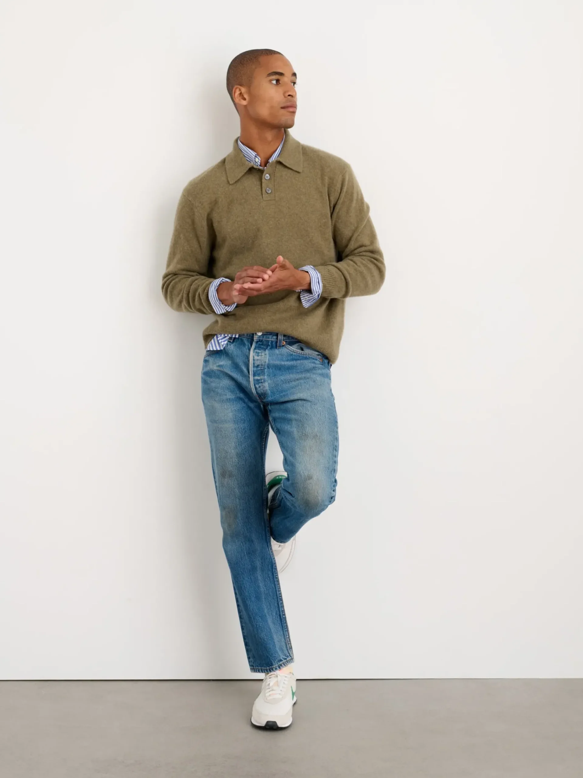 Fashion Alex Mill Polo Sweater In Washed Cashmere Heather Olive