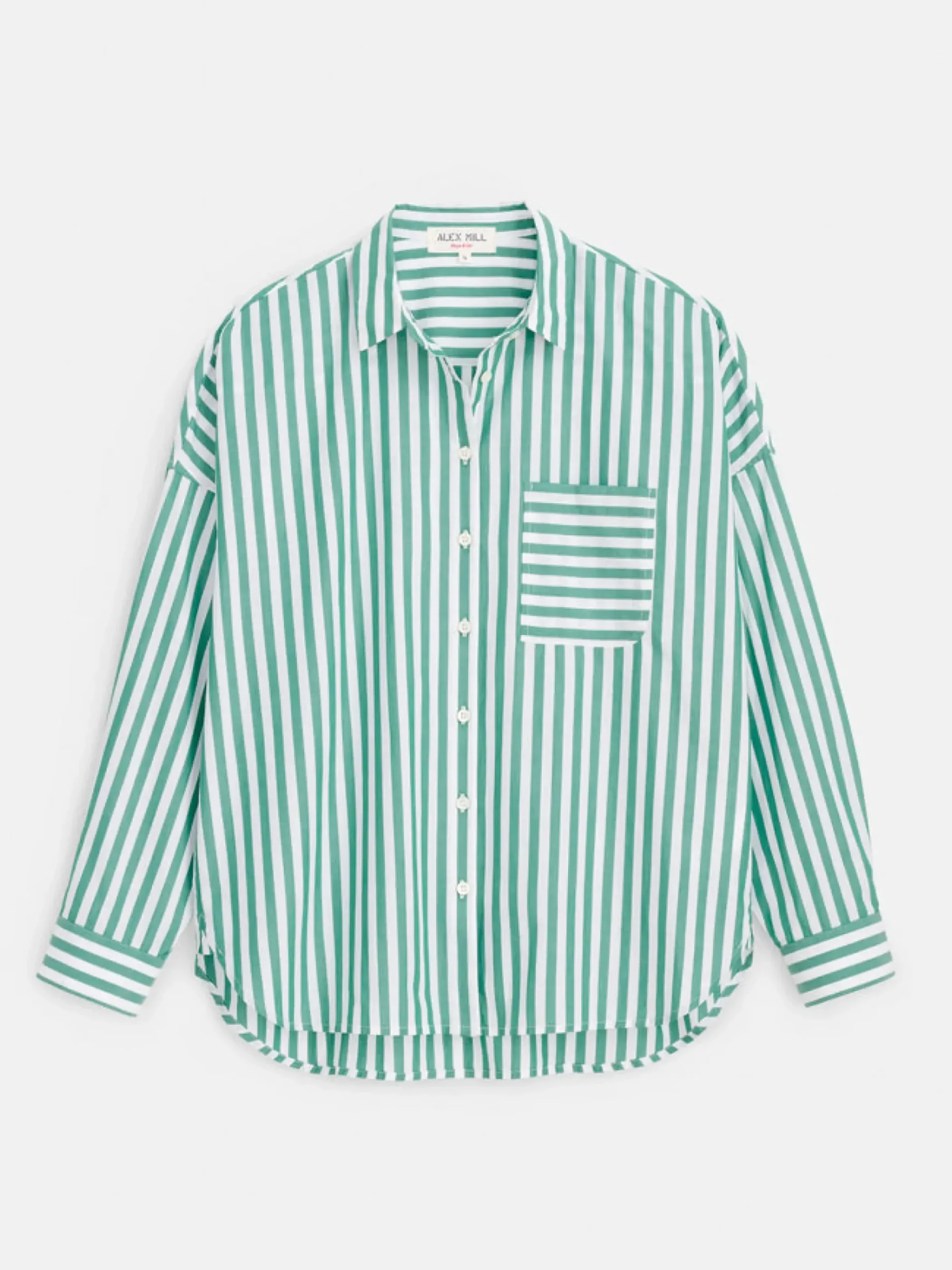 New Alex Mill Rework Standard Shirt In Bold Stripe Green/White