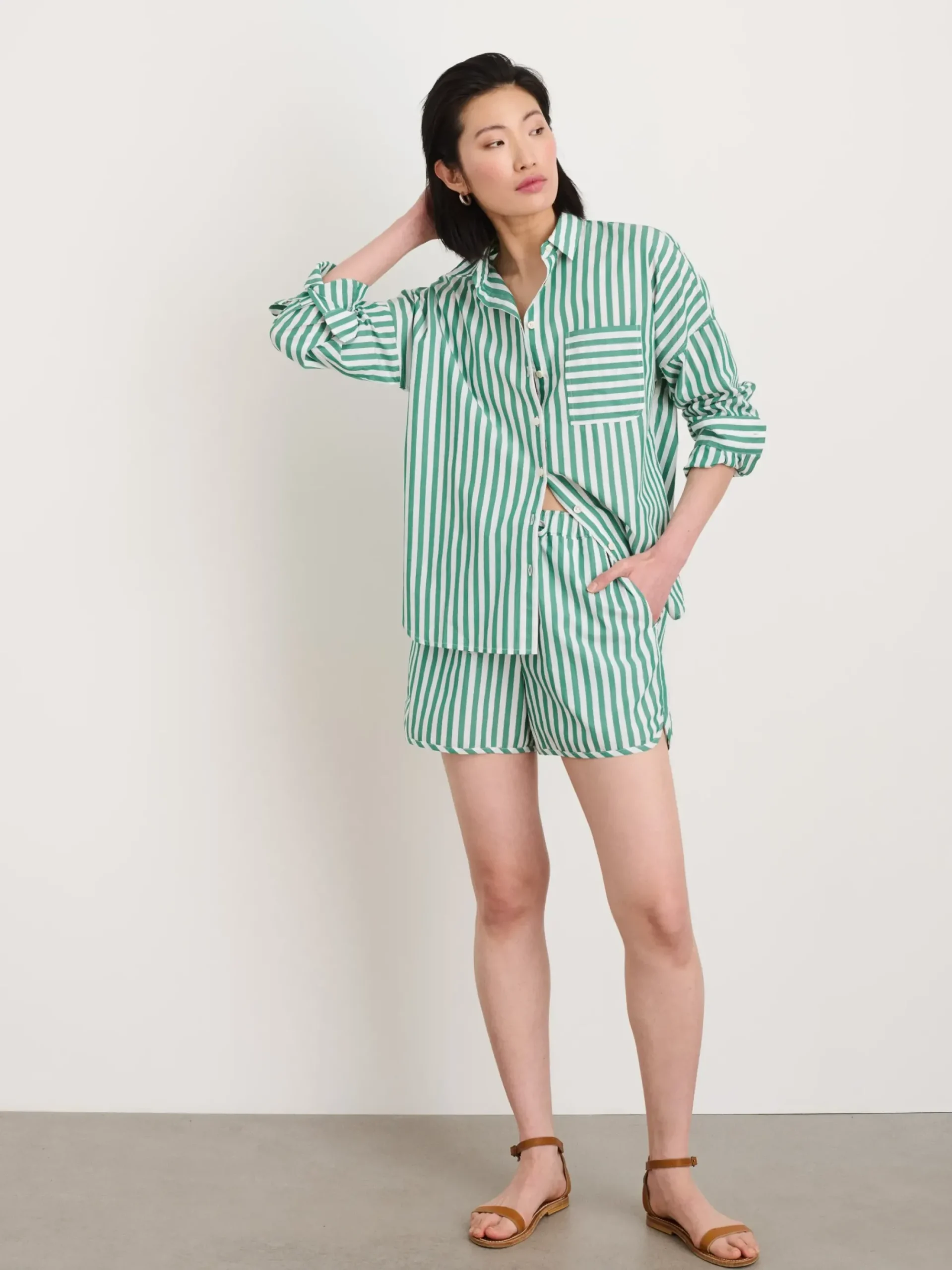 New Alex Mill Rework Standard Shirt In Bold Stripe Green/White