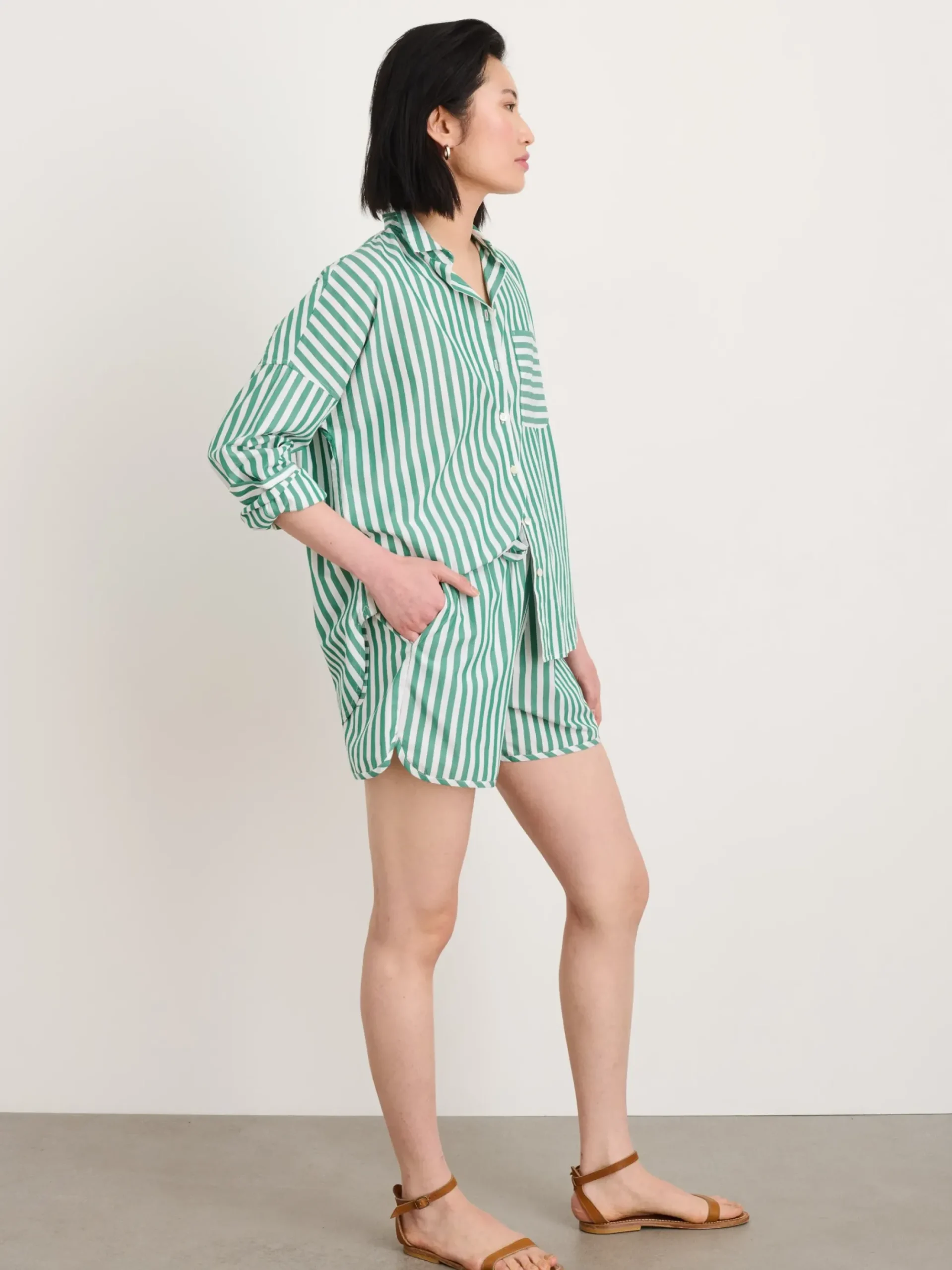 New Alex Mill Rework Standard Shirt In Bold Stripe Green/White