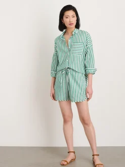 Clearance Alex Mill Rework Sunny Pull On Short In Bold Stripe Green/White