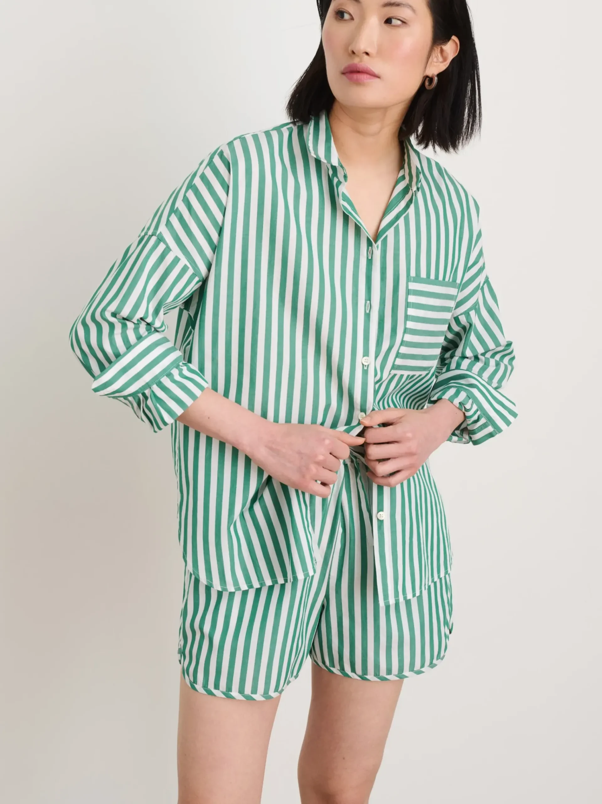 Clearance Alex Mill Rework Sunny Pull On Short In Bold Stripe Green/White