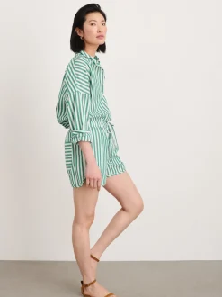 Clearance Alex Mill Rework Sunny Pull On Short In Bold Stripe Green/White