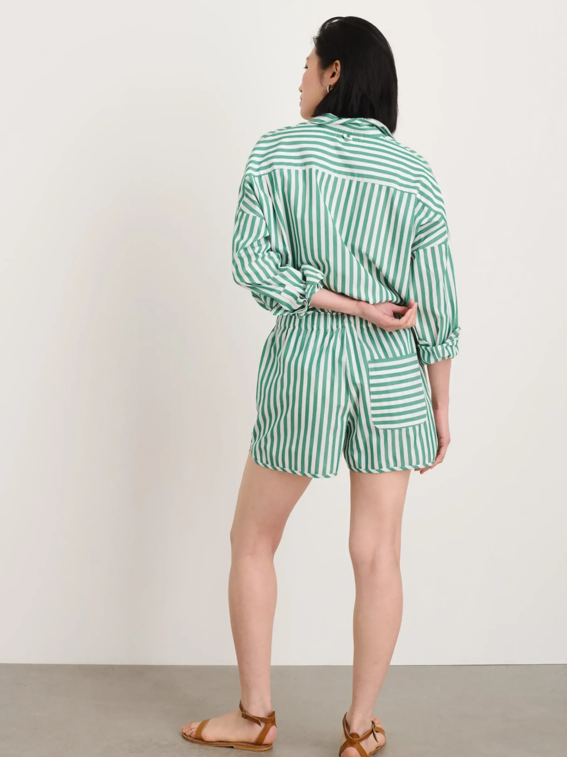 Clearance Alex Mill Rework Sunny Pull On Short In Bold Stripe Green/White