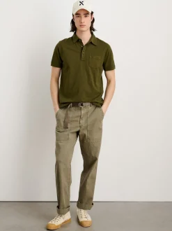 New Alex Mill Standard Slub Cotton Polo Deep Olive