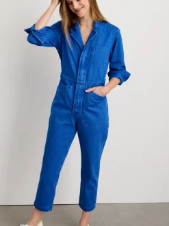 New Alex Mill Standard Zip Jumpsuit In Herringbone Nautical Blue