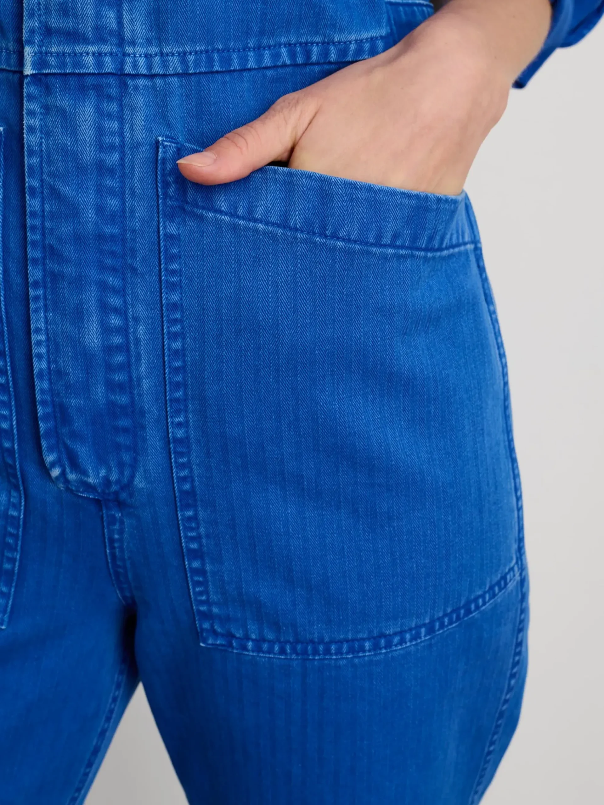 New Alex Mill Standard Zip Jumpsuit In Herringbone Nautical Blue