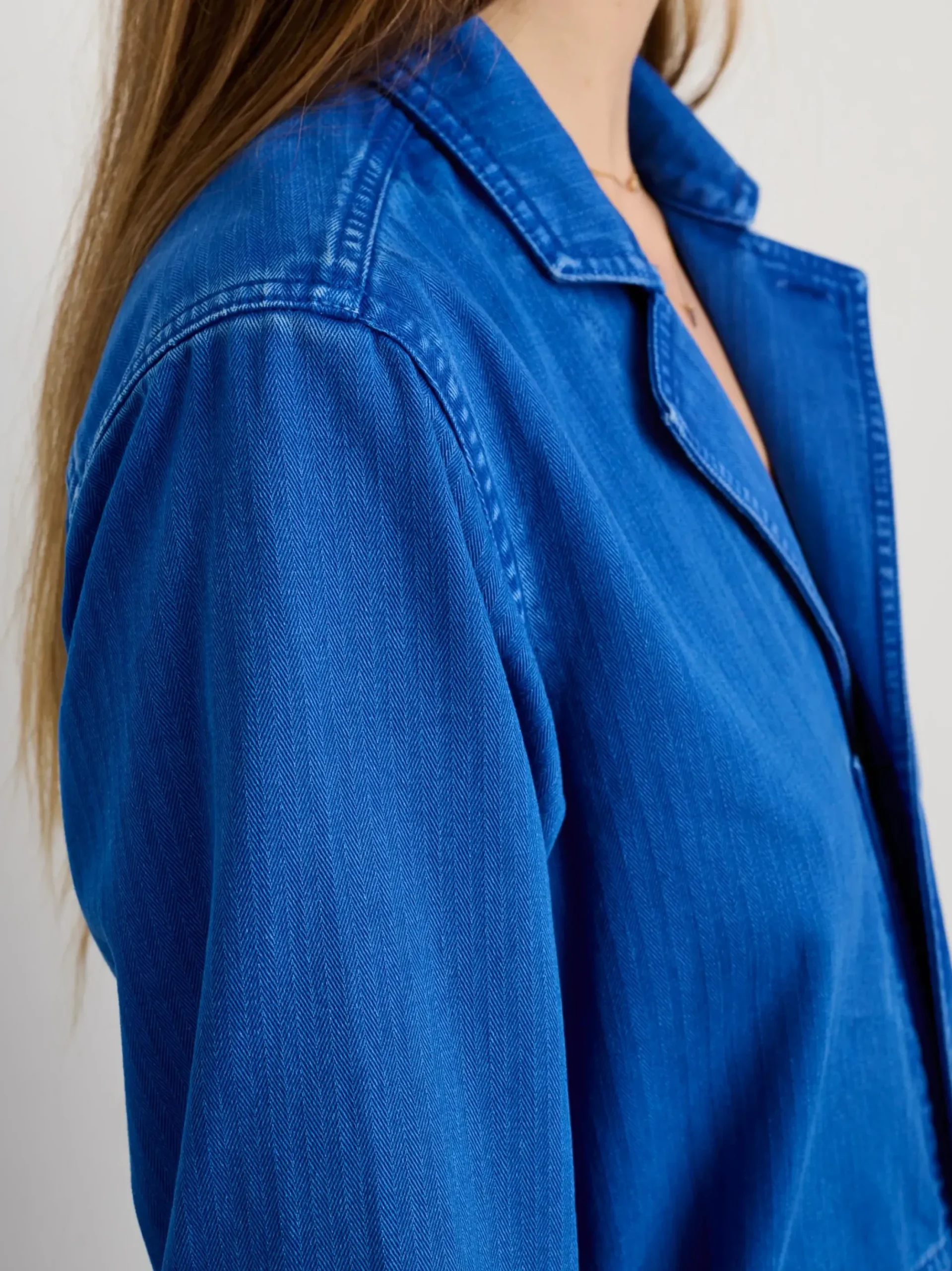 New Alex Mill Standard Zip Jumpsuit In Herringbone Nautical Blue