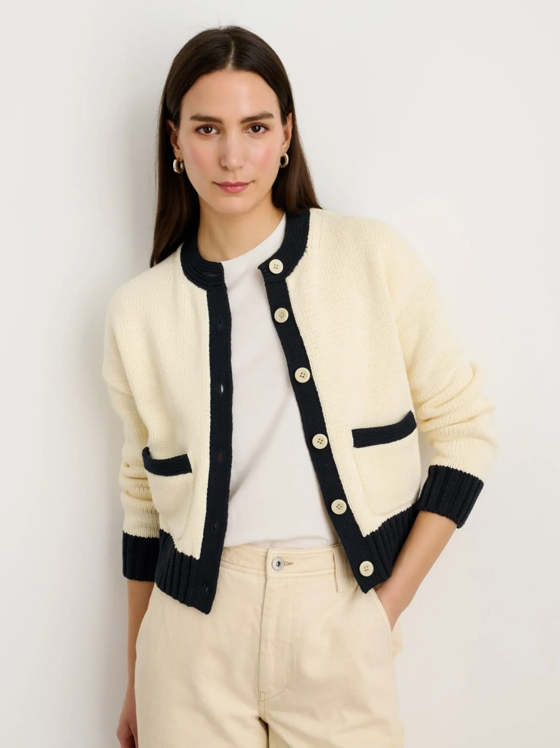 Outlet Alex Mill Tipped Nico Cardigan Ivory/Black