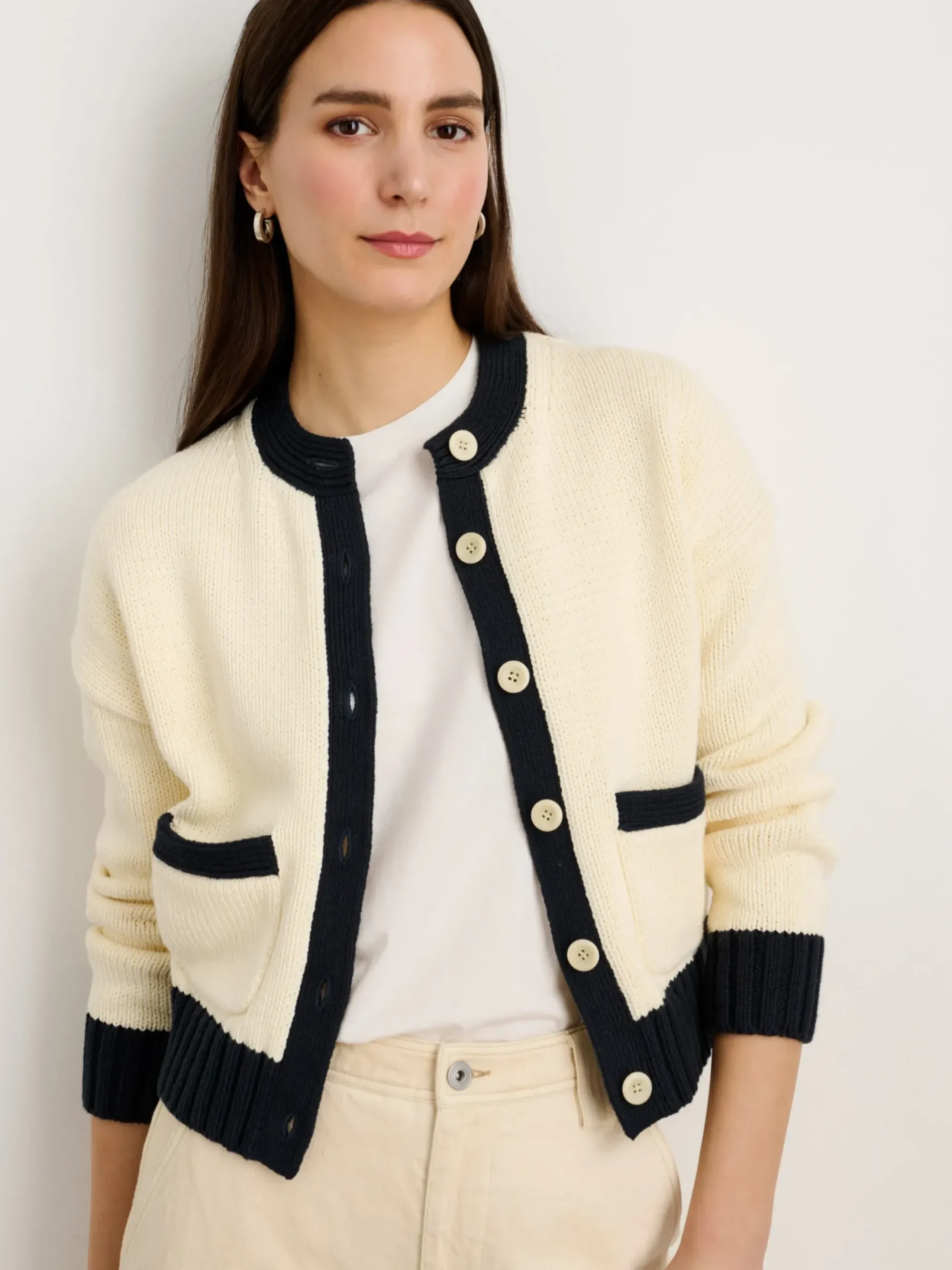 Outlet Alex Mill Tipped Nico Cardigan Ivory/Black