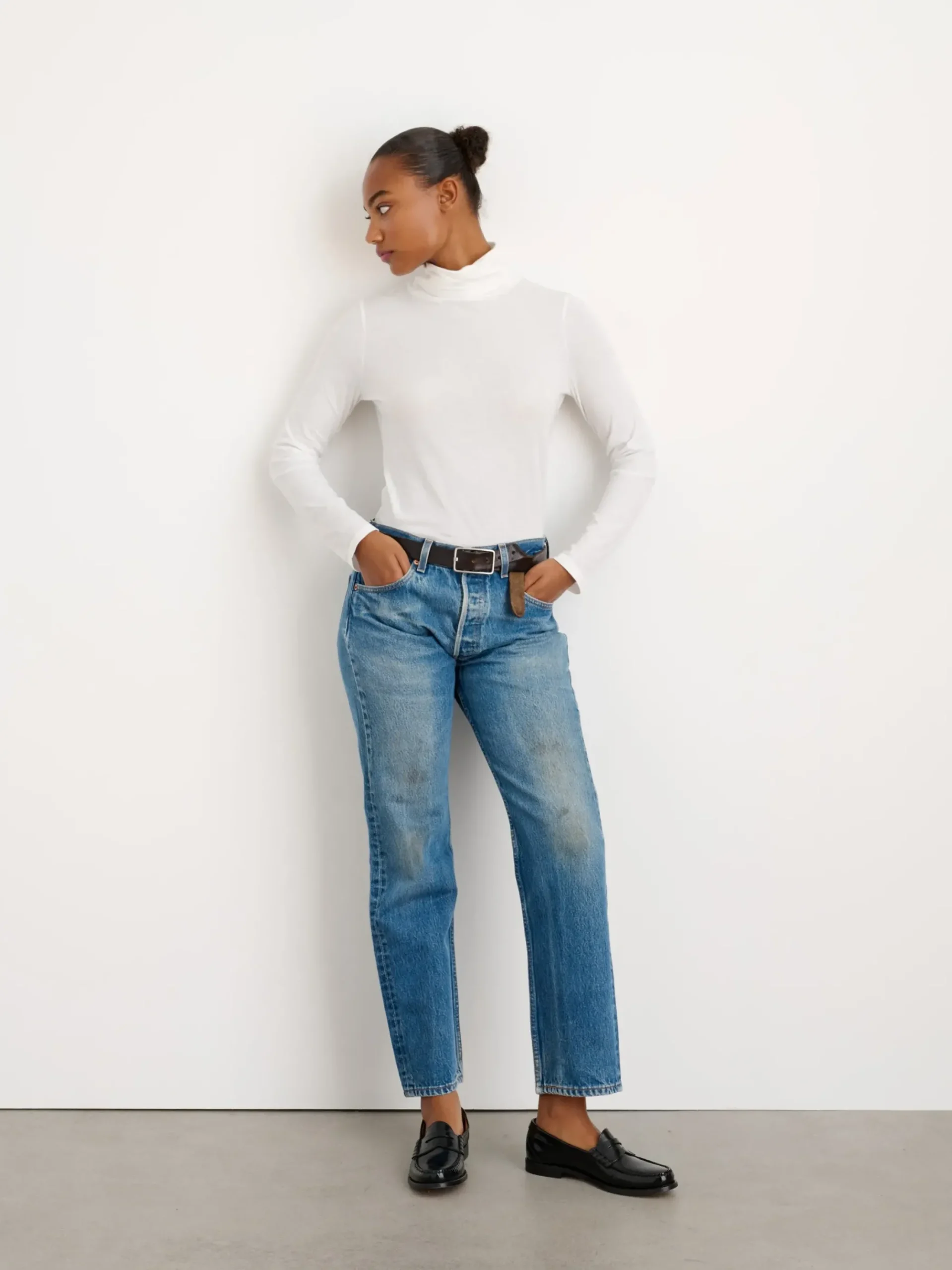 New Alex Mill Turtleneck In 40S Jersey White