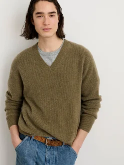 Fashion Alex Mill V-Neck Sweater In Lightweight Cashmere Heather Olive
